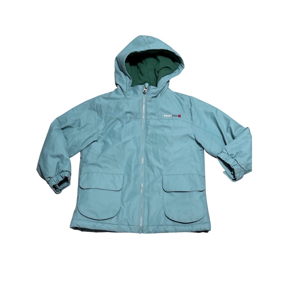Swiss Tech Boys Hooded Fleece Lined Jacket Blue Green XS 4-5 SW33100078335B